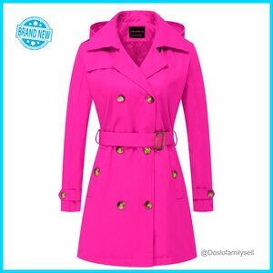 Double-Breasted Trench Coat Classic Lapel Slim Fit Belted Detachable Hood